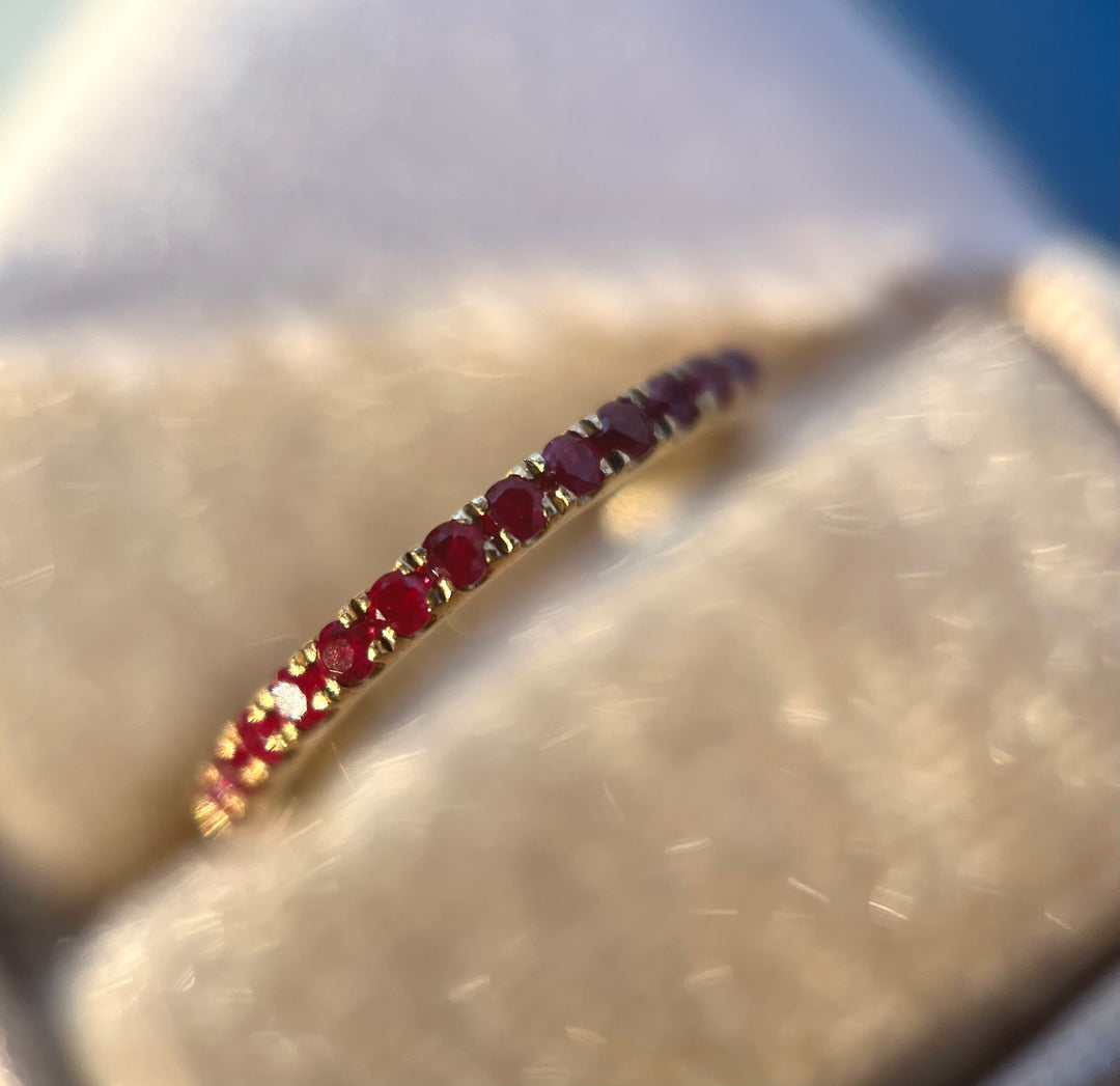 Thin Genuine Ruby Stacking Band in 14k Yellow Gold