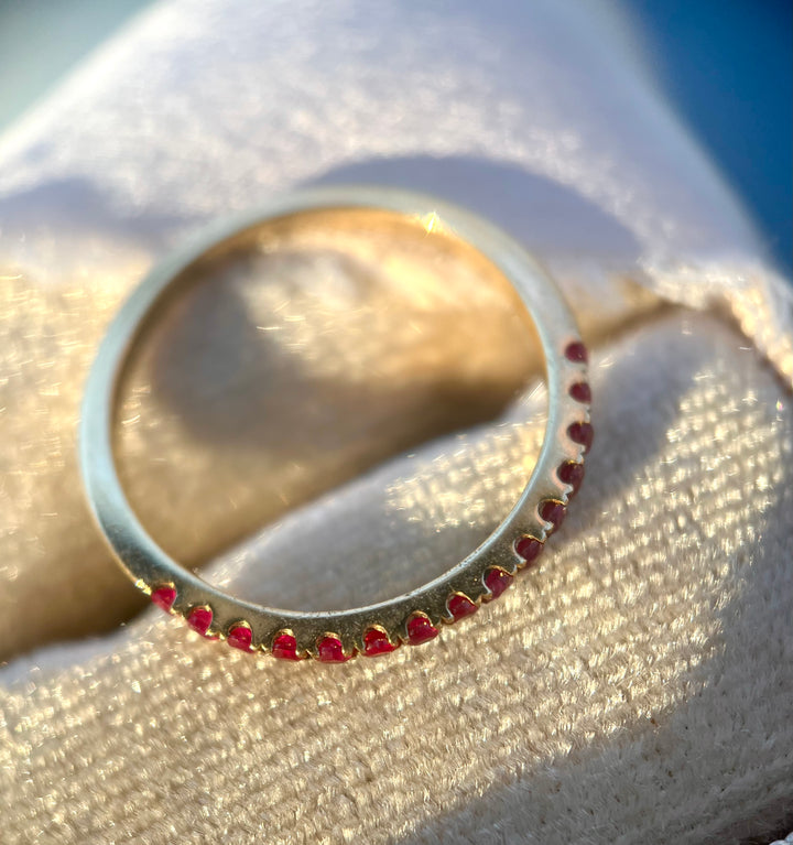 Thin Genuine Ruby Stacking Band in 14k Yellow Gold