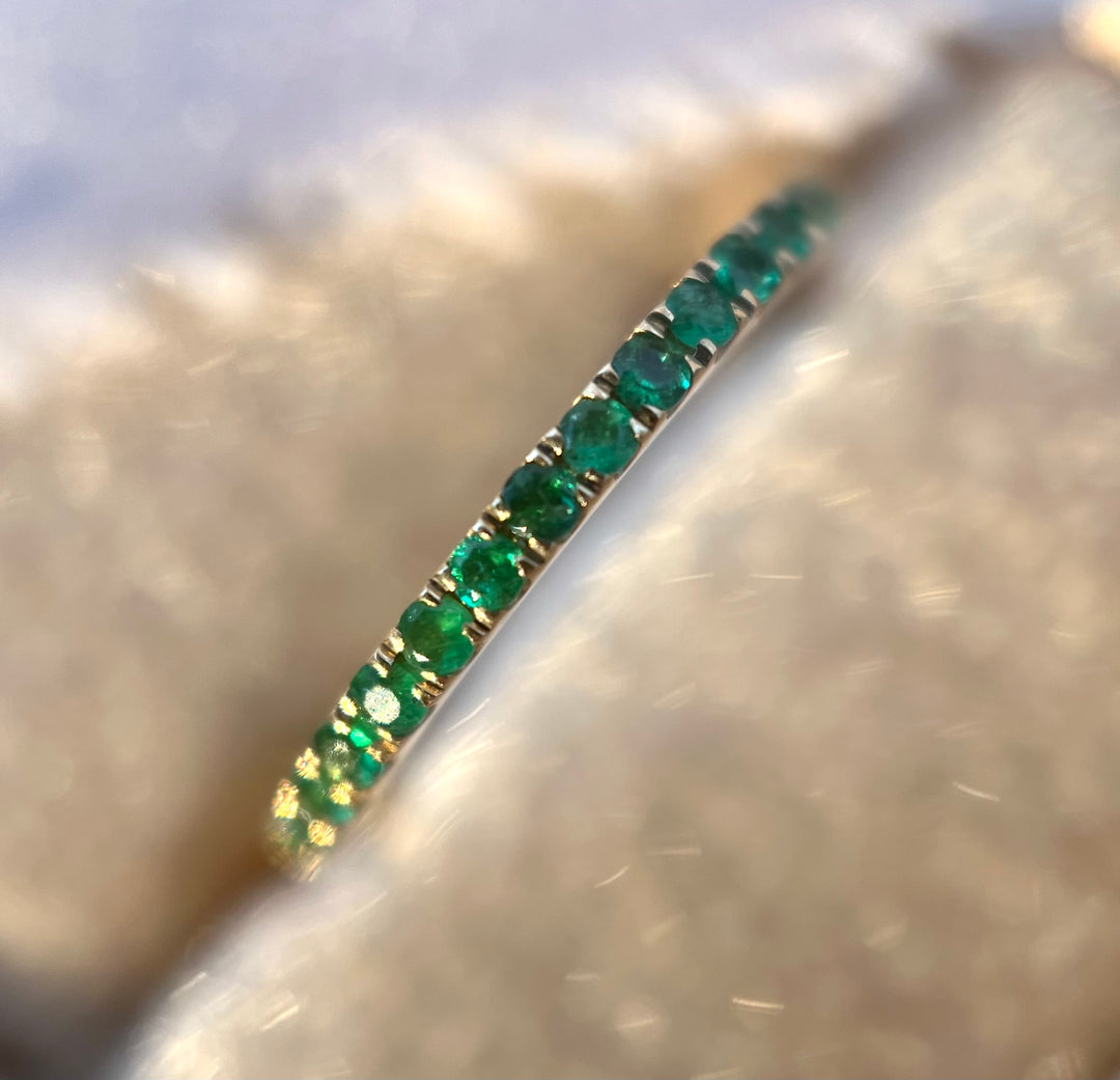 Thin Genuine Emerald Stacking Band in 14k Yellow Gold