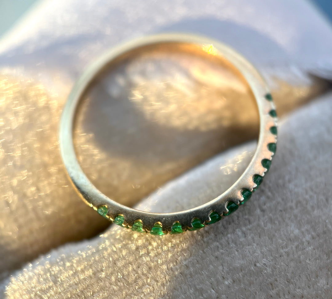Thin Genuine Emerald Stacking Band in 14k Yellow Gold