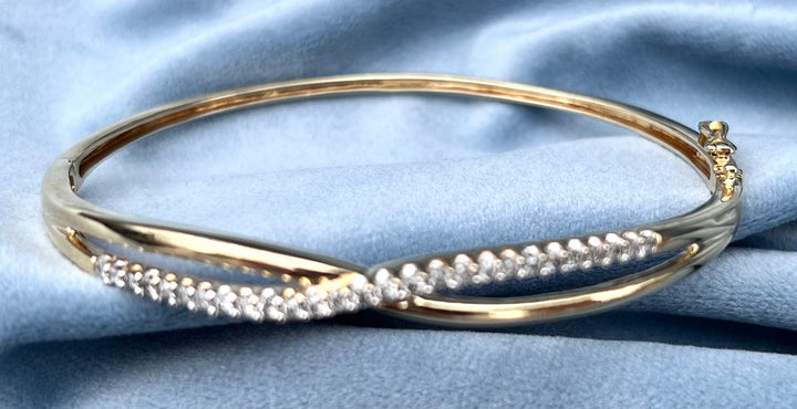 Diamond Crossover Bangle Bracelet with Safely Clasp