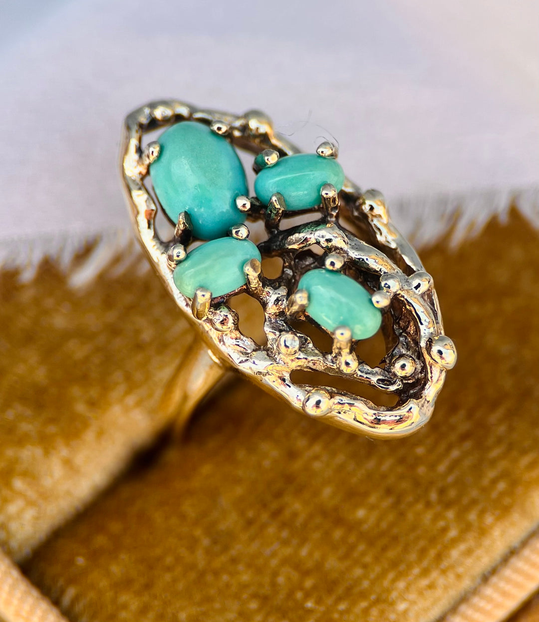 Vintage Brutalist Turquoise Nested in 10k Yellow Gold