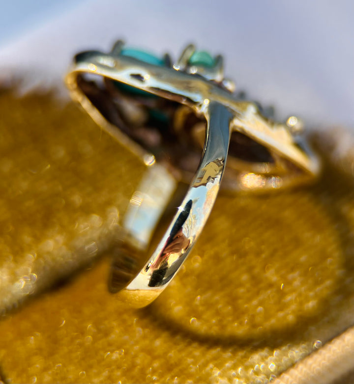 Vintage Brutalist Turquoise Nested in 10k Yellow Gold