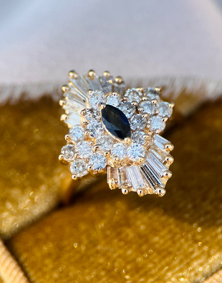 Sapphire and Diamond Ballerina Ring in 14k Yellow Gold