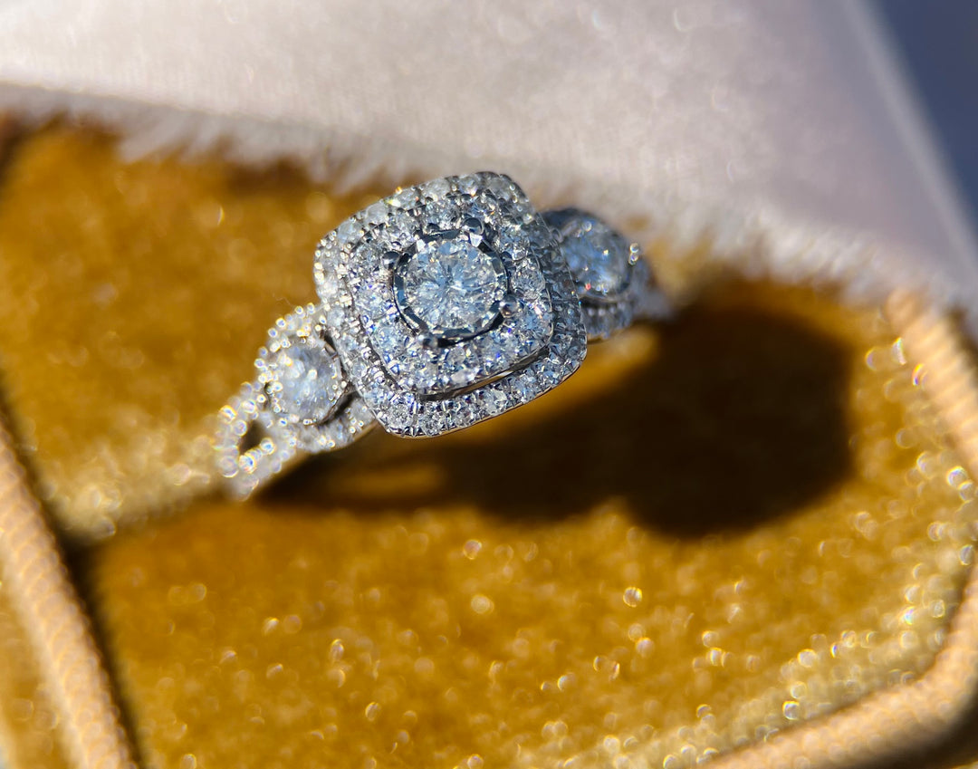 Glittering 1.00 Carat T.W. Past Present Future Diamond Ring