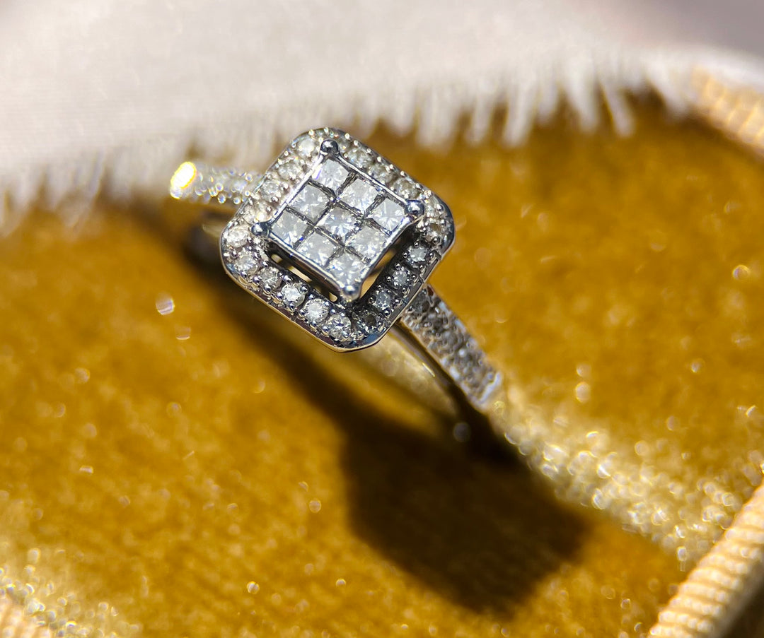 Princess Cut Diamond Halo Illusion Ring in White Gold