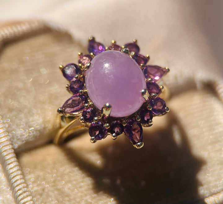 4.84 Carat tw Jade and Amethyst Ring in 14k Yellow Gold