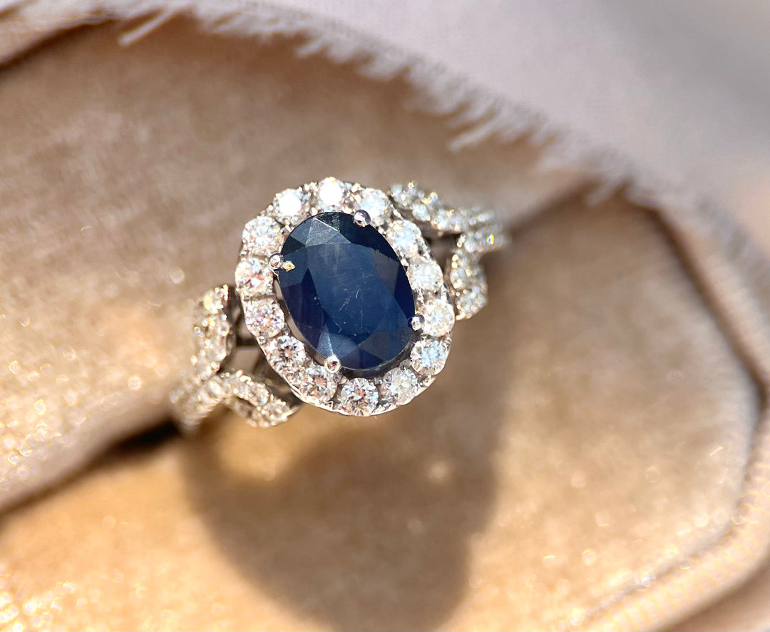 Over 2 Carats Oval Sapphire and Diamond Ring in 14k White Gold