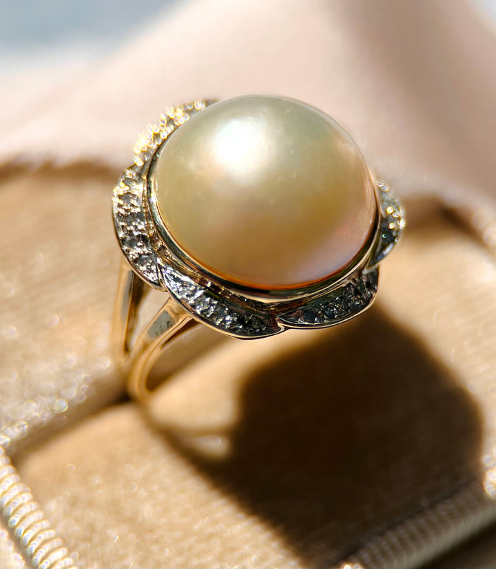 Vintage Mabe Pearl and Diamond Accents in 14k Yellow Gold
