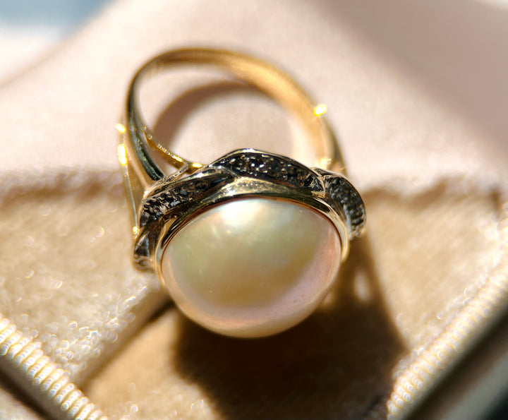 Vintage Mabe Pearl and Diamond Accents in 14k Yellow Gold