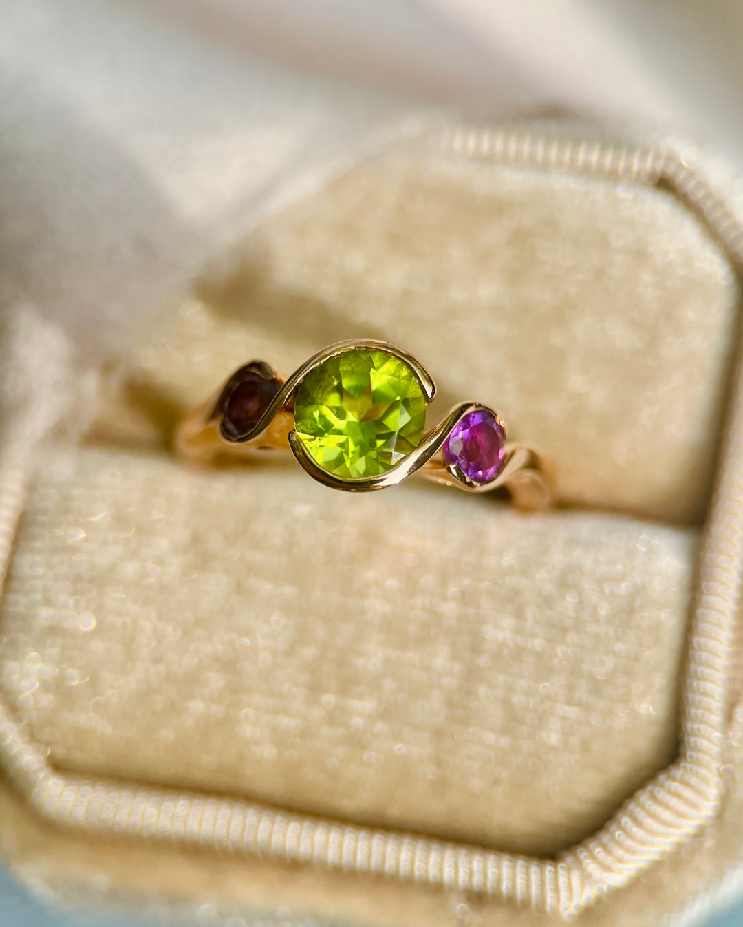 Peridot and Amethyst Ring in 18k Rose Gold