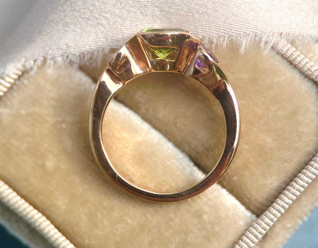 Peridot and Amethyst Ring in 18k Rose Gold
