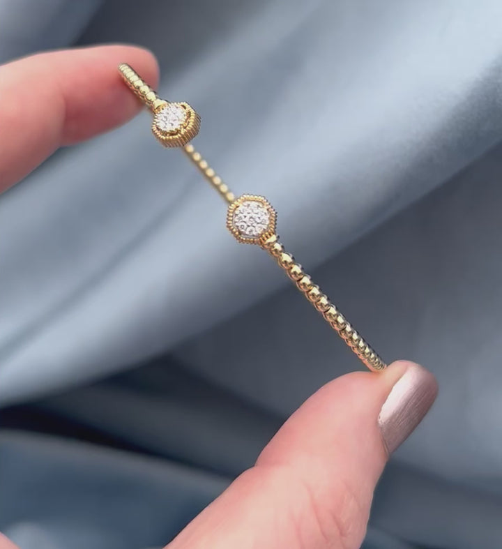 Diamond Beaded Cuff Bracelet in 14k Yellow Gold