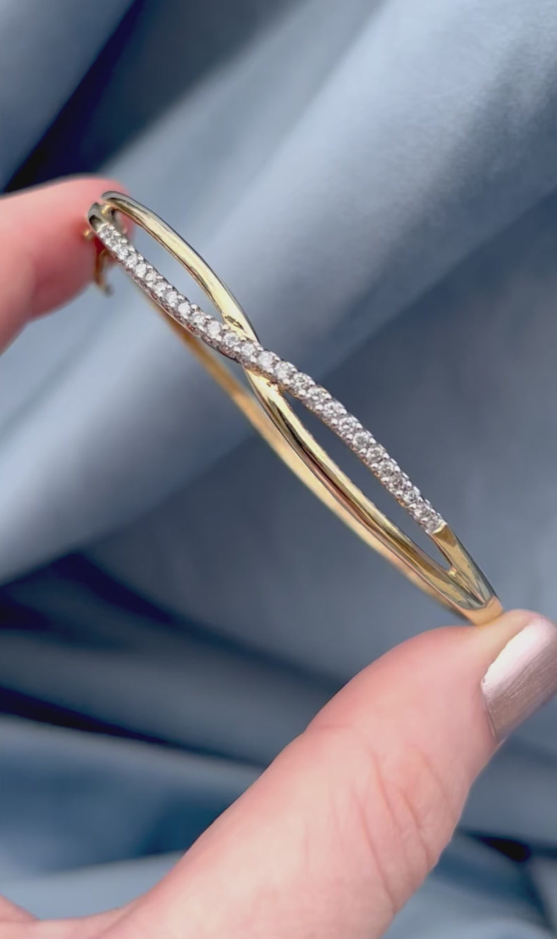 Diamond Crossover Bangle Bracelet with Safely Clasp