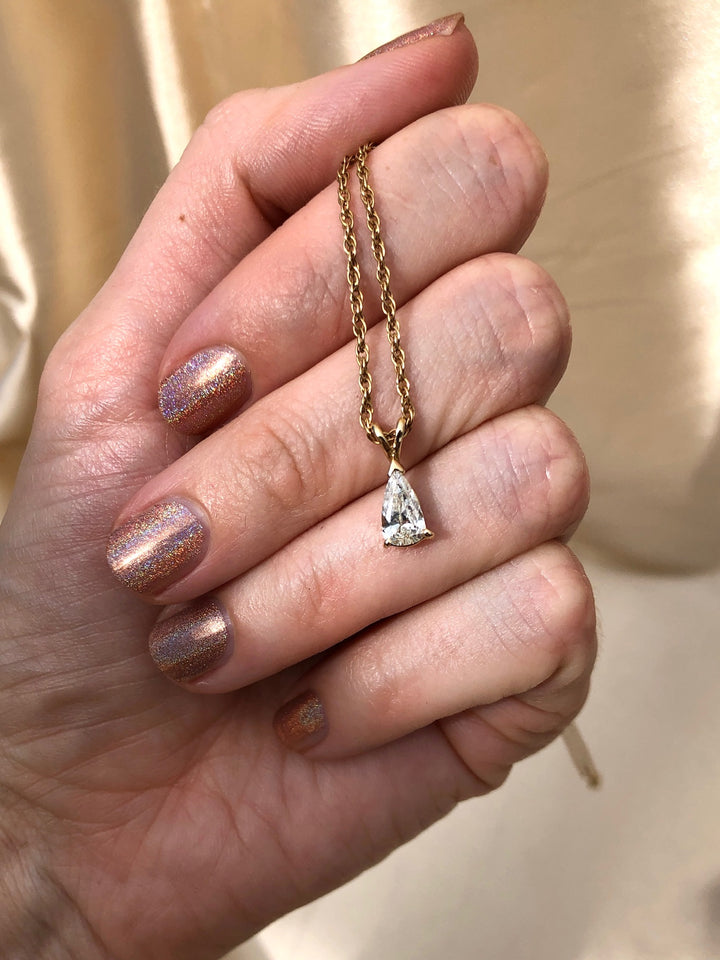 Sleek Modern .52 carat Pear Diamond Necklace in 14k Gold