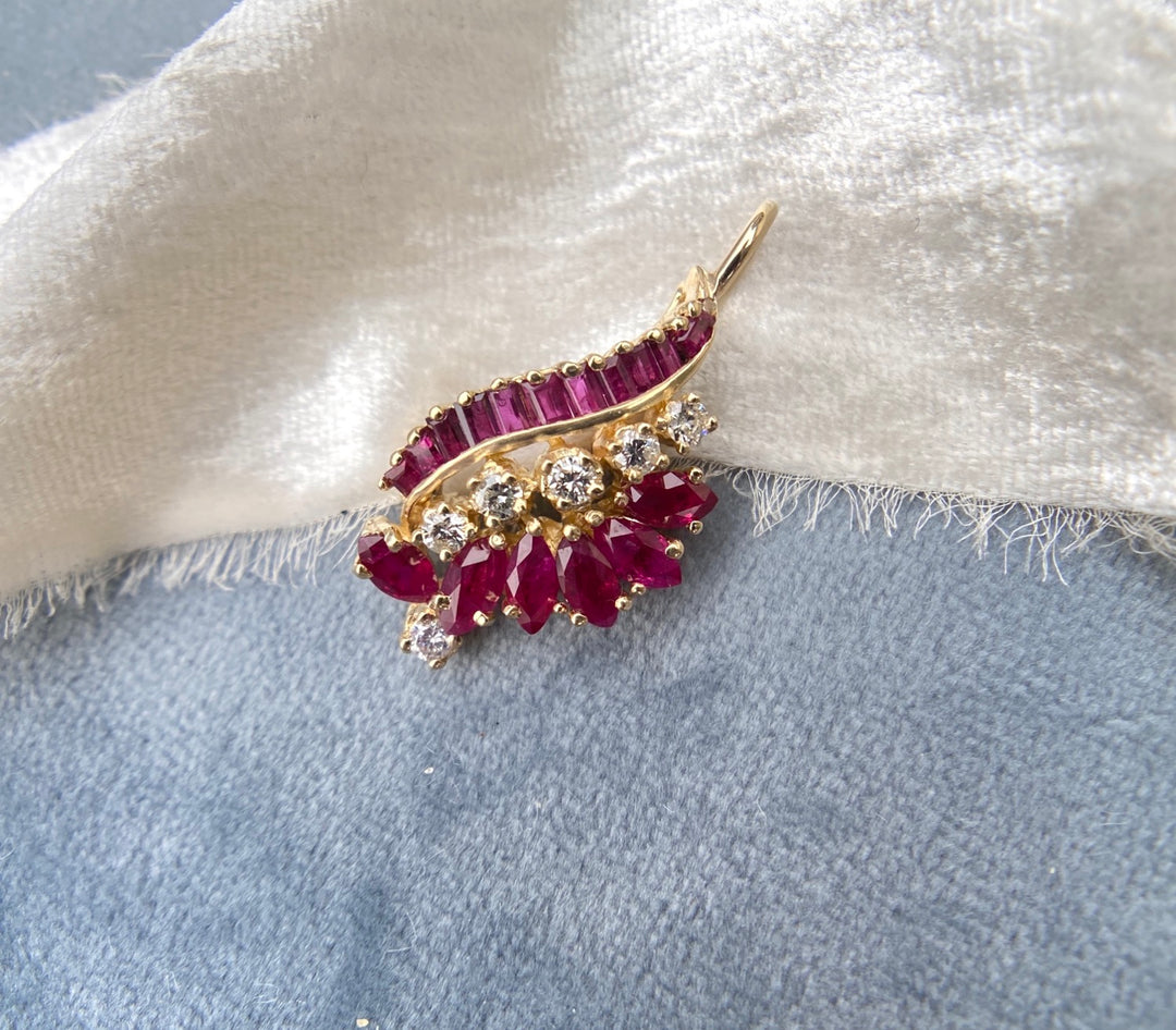 2.46tcw Natural Ruby and Diamond Waterfall Pendant in 14k Yellow Gold