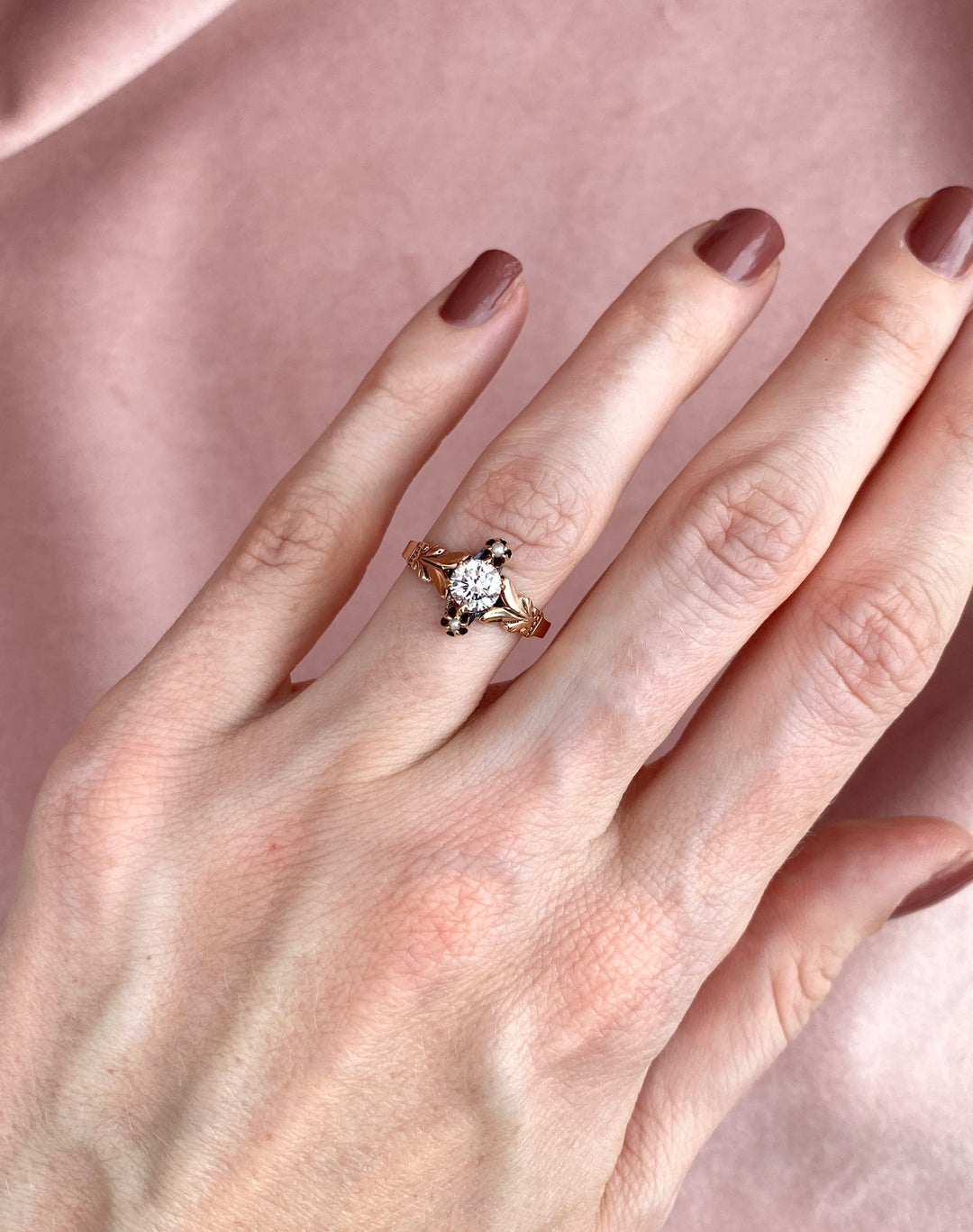 Unique Victorian Seed Pearl Ring with Over 1/2 Carat Round Diamond