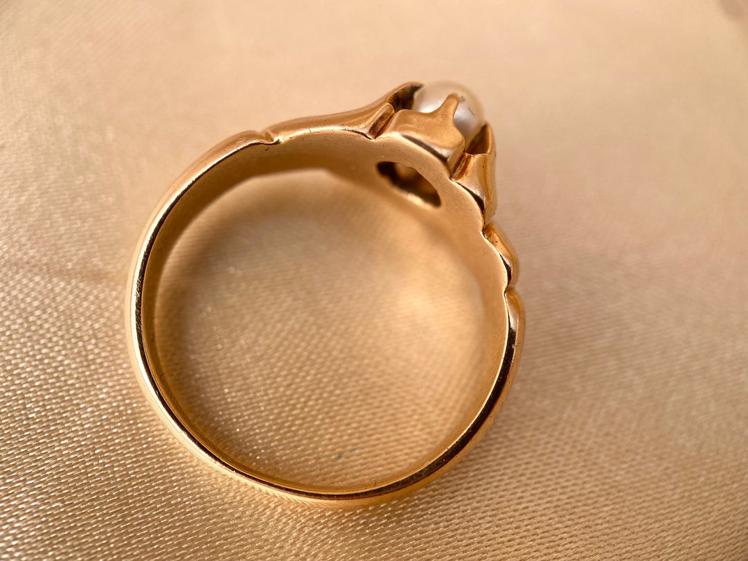 Antique 14k Rose Gold Belcher Pearl Ring