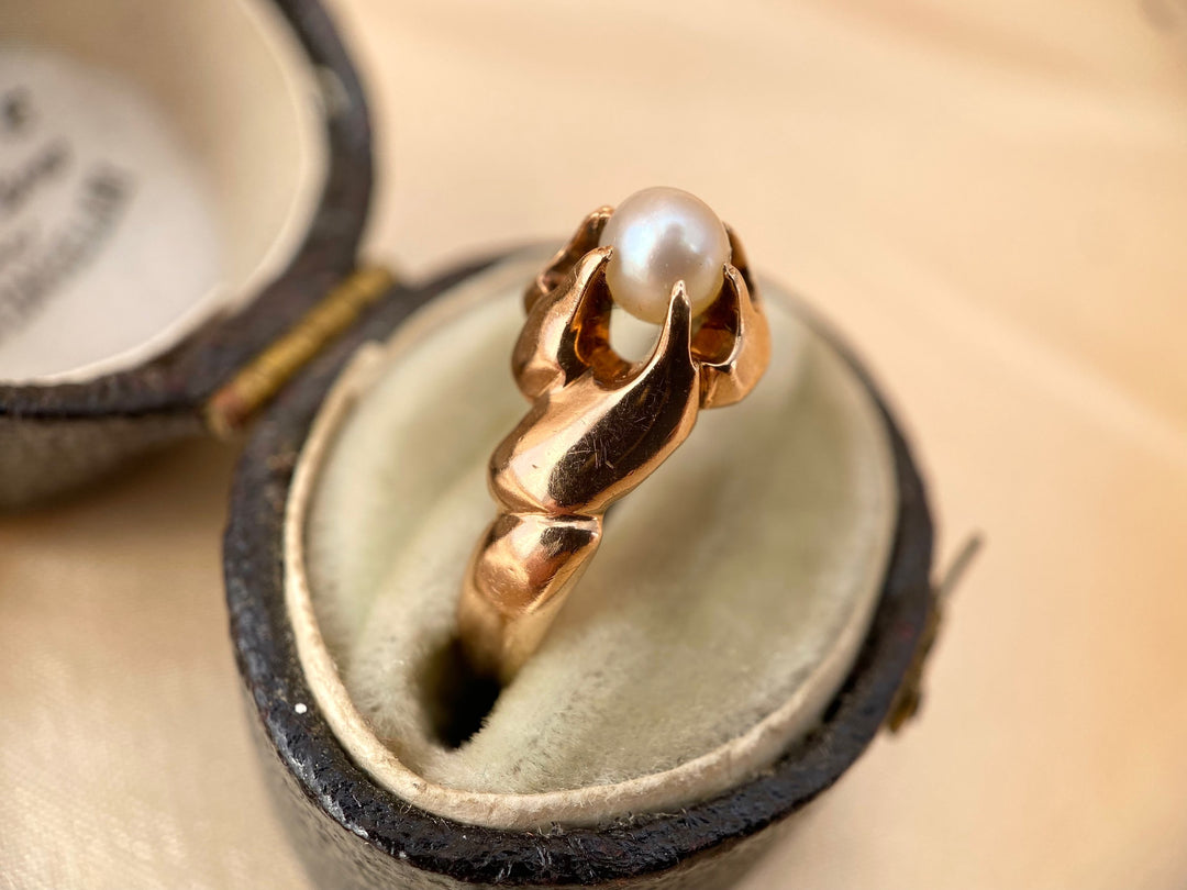 Antique 14k Rose Gold Belcher Pearl Ring