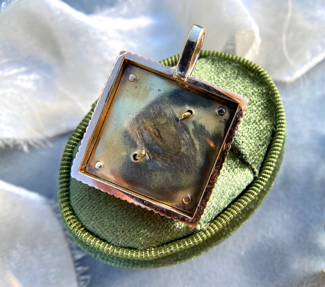 Victorian Swallow Returning to Nest Turquoise Pendant in 14k Gold