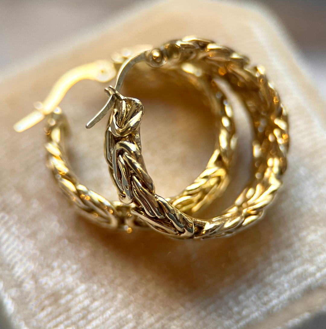 7mm Byzantine Hoops in 14k Yellow Gold