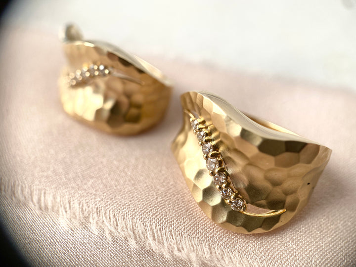 Golden Wave Earrings With Diamonds in 14k Yellow Gold