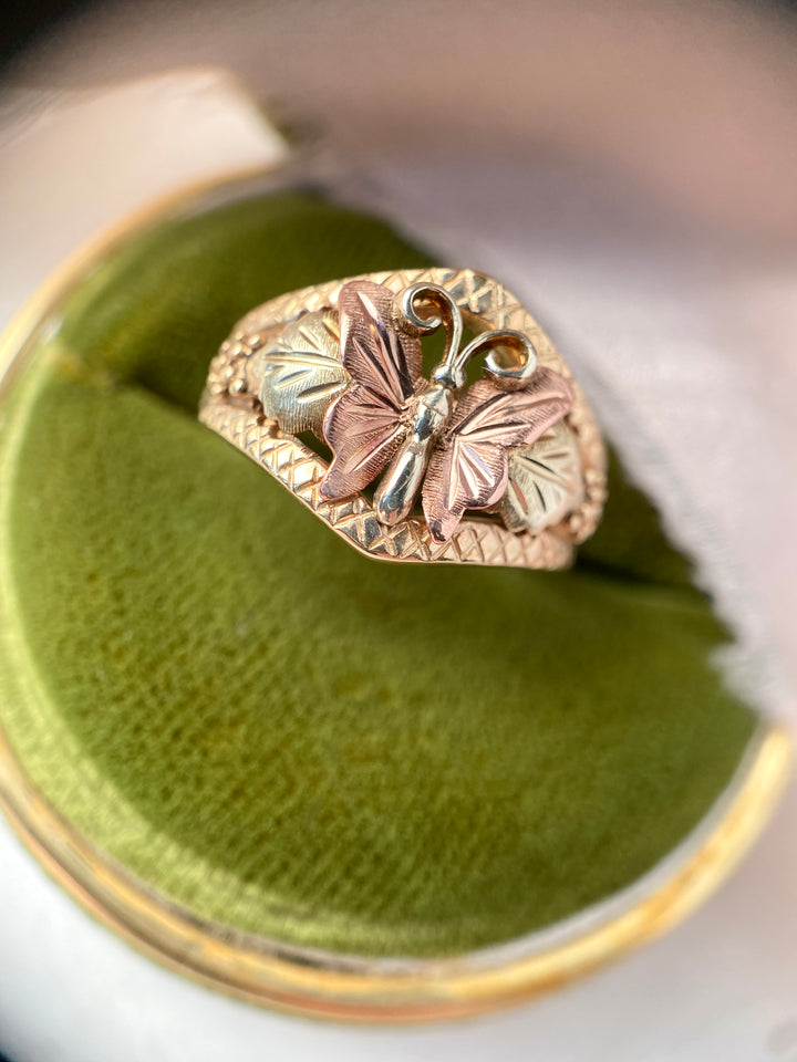 Flutter Yellow, Pink and Green Gold Butterfly Ring