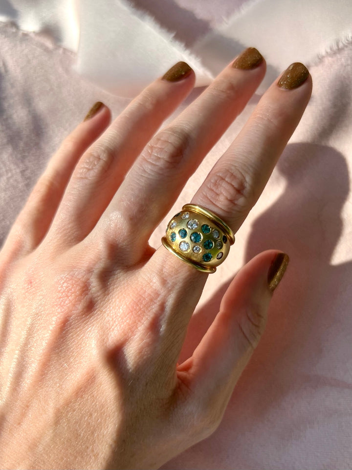 Epic Emerald & Diamond Bomb Statement Ring in Solid 14k Gold Size 6.5