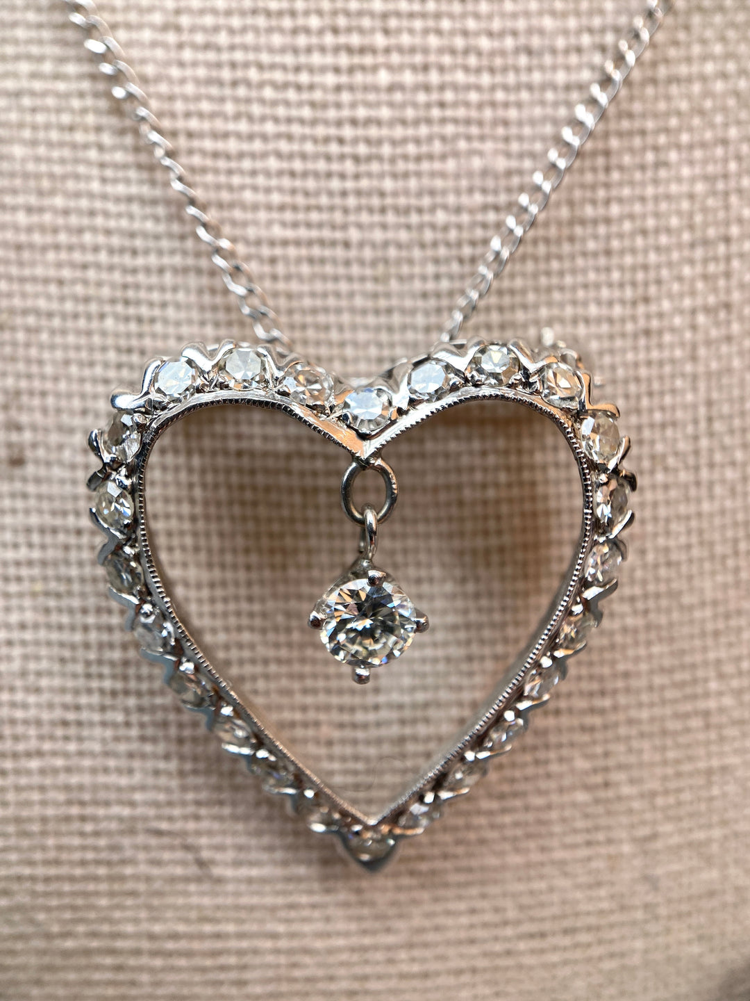 1950's Vintage Sweetheart .97tw Diamond Necklace Brooch