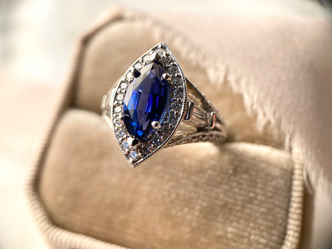 Stunning Sapphire Ring Surrounded by Diamonds