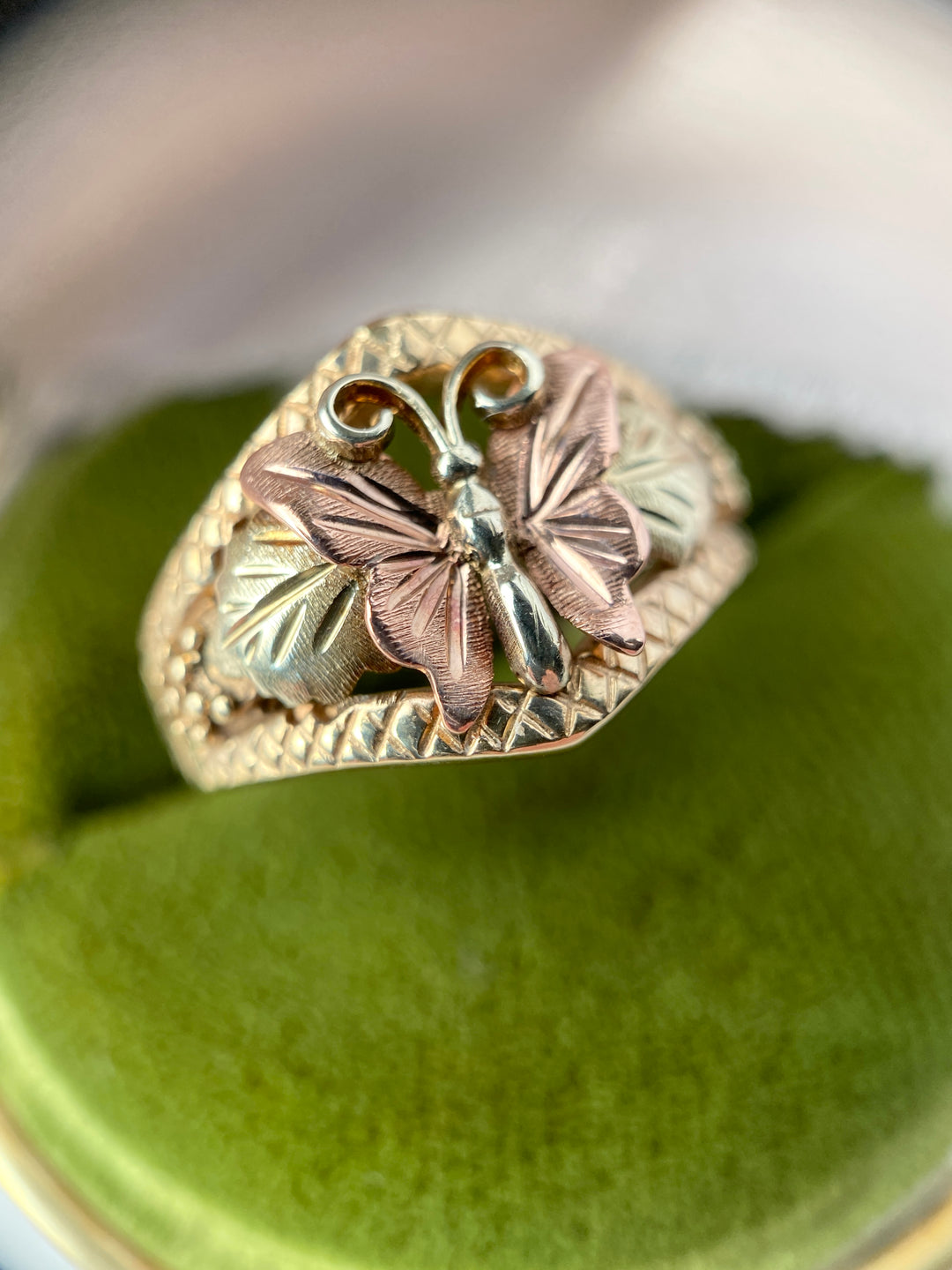 Flutter Yellow, Pink and Green Gold Butterfly Ring