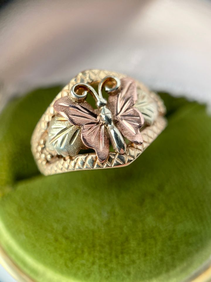 Flutter Yellow, Pink and Green Gold Butterfly Ring
