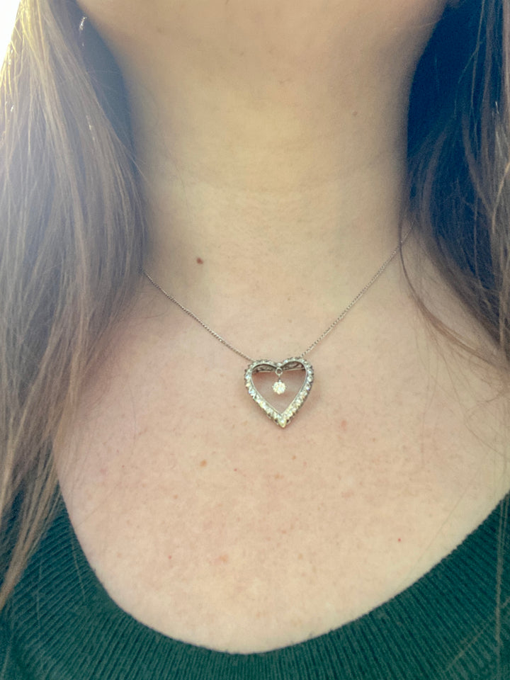 1950's Vintage Sweetheart .97tw Diamond Necklace Brooch