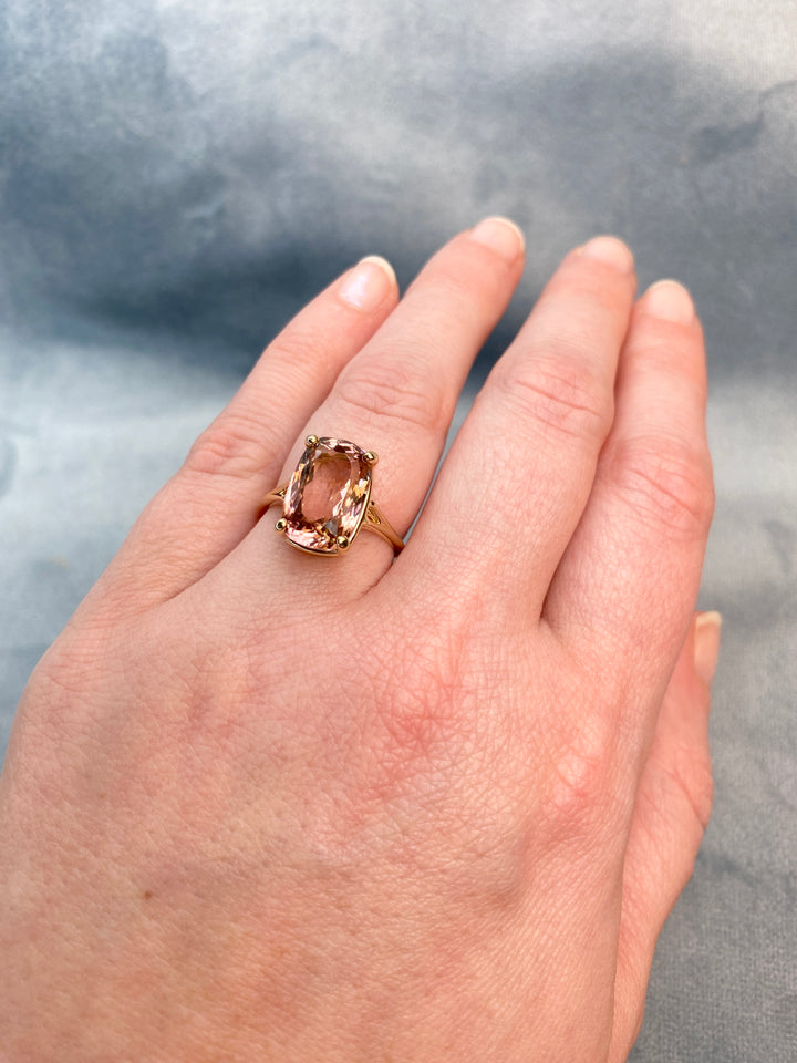 Pink Skies 7.11ct Cushion Tourmaline in 14k Yellow Gold