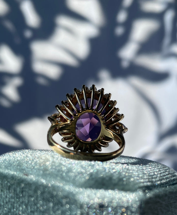 Alluring Amethyst & Diamond 7.11tcw 14k Gold Vintage Ring