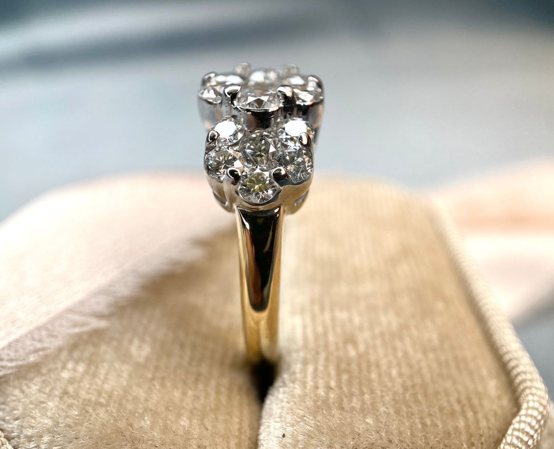 Dazzling Daisy Low Profile 1.50tcw Natural Diamond Ring in 14k Yellow Gold