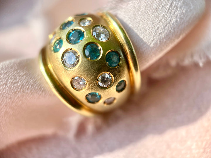 Epic Emerald & Diamond Bomb Statement Ring in Solid 14k Gold Size 6.5