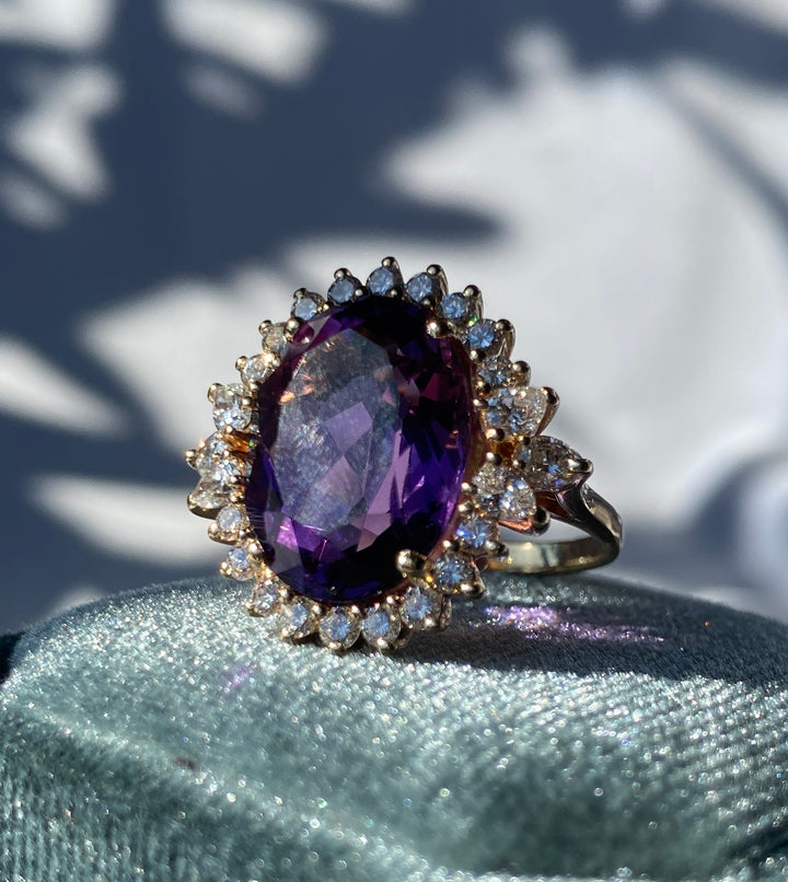 Alluring Amethyst & Diamond 7.11tcw 14k Gold Vintage Ring