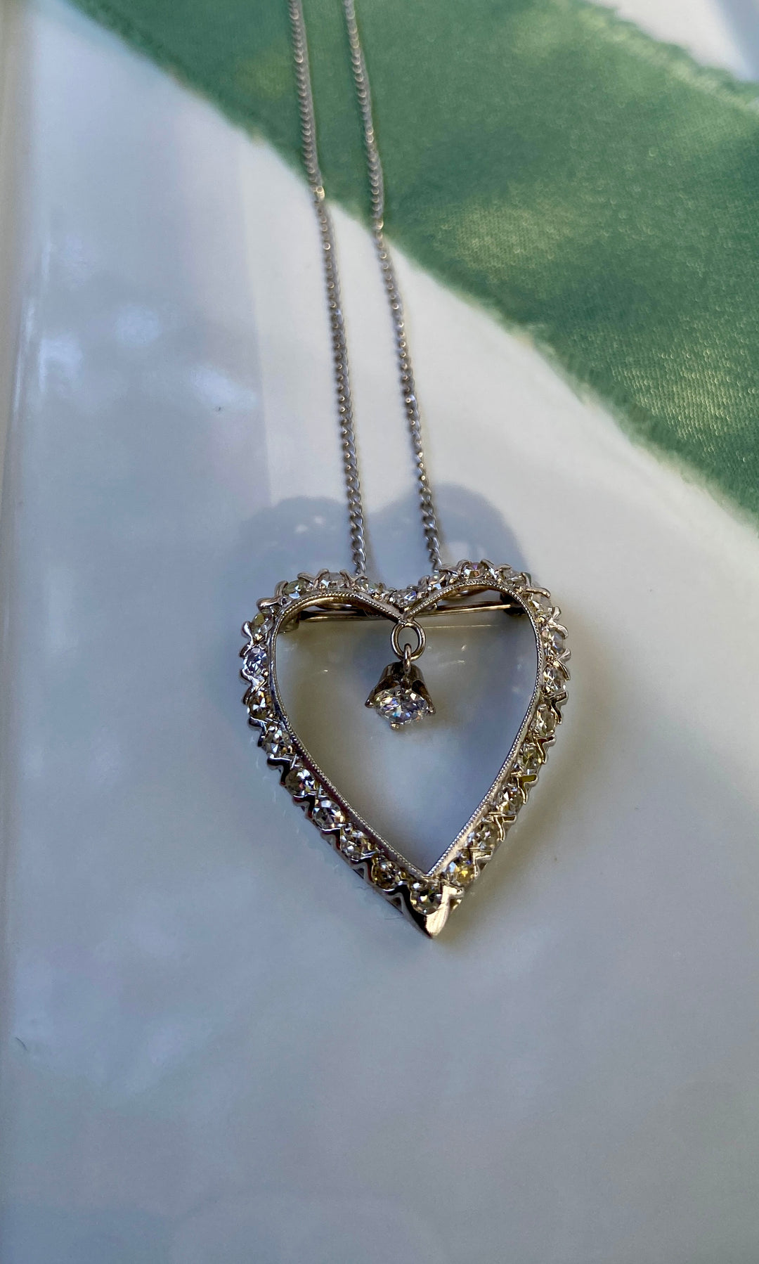 1950's Vintage Sweetheart .97tw Diamond Necklace Brooch