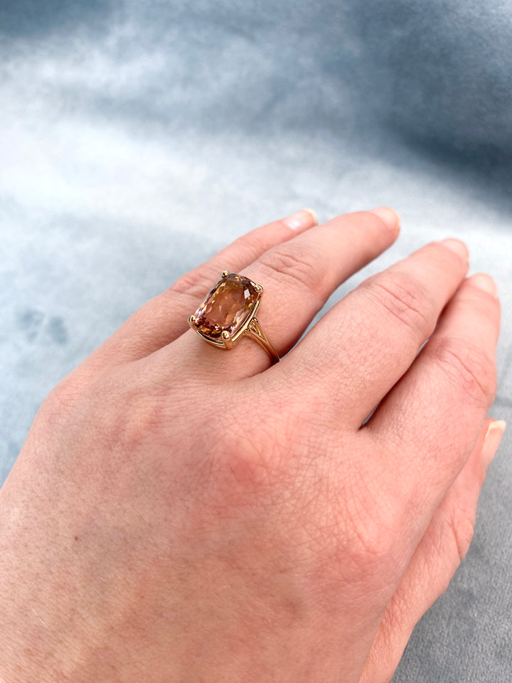 Pink Skies 7.11ct Cushion Tourmaline in 14k Yellow Gold