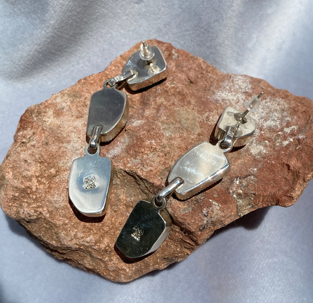 Vintage Native American Running Bear Trading Gallup Spiny Turquoise Earrings in Sterling Silver