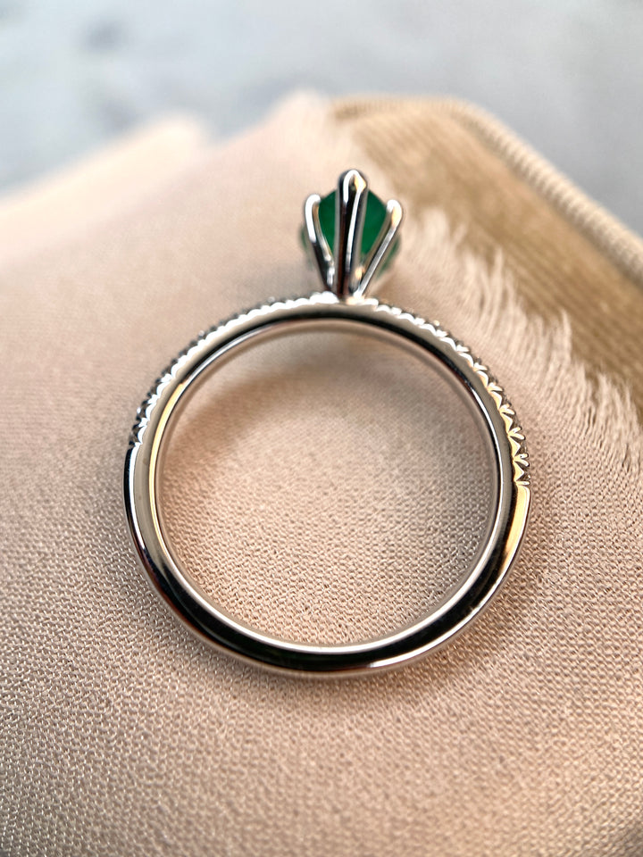 Perfect Pear Emerald and Diamond Ring in 14k White Gold