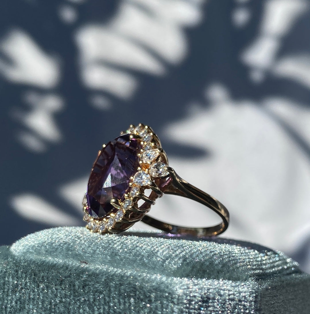 Alluring Amethyst & Diamond 7.11tcw 14k Gold Vintage Ring