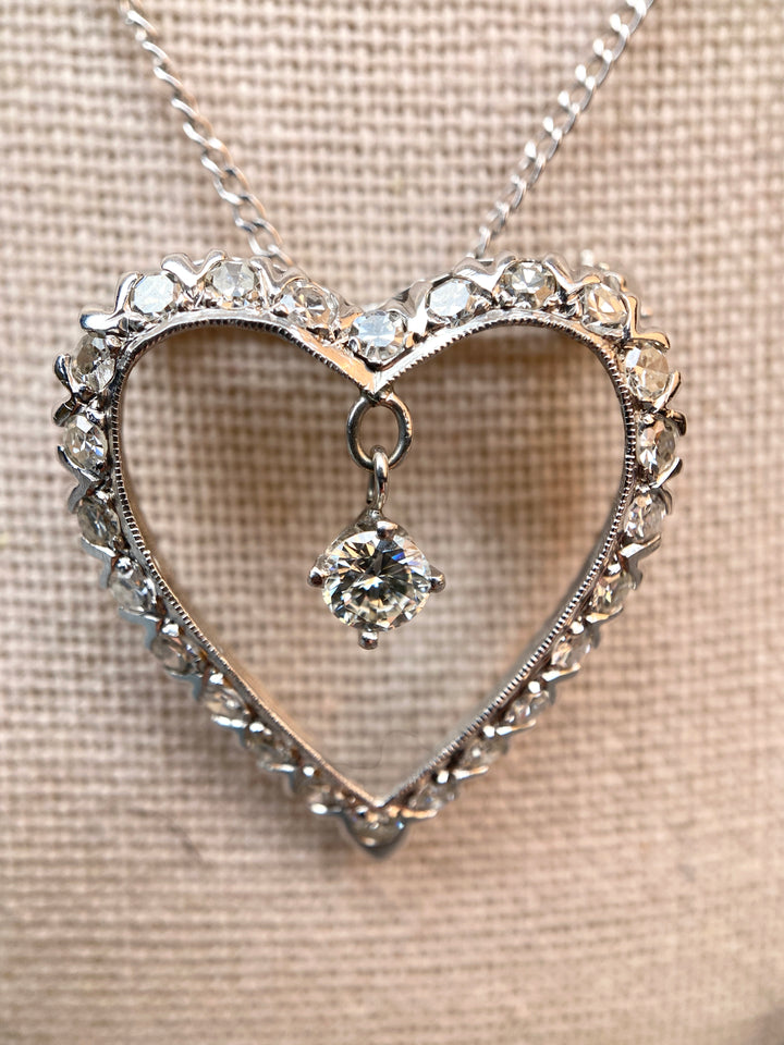 1950's Vintage Sweetheart .97tw Diamond Necklace Brooch