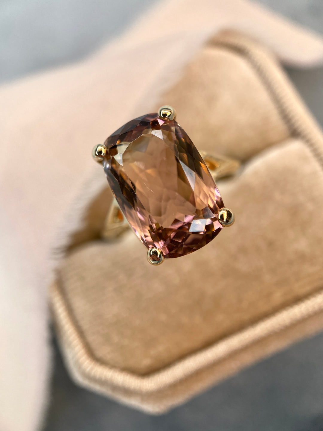 Pink Skies 7.11ct Cushion Tourmaline in 14k Yellow Gold