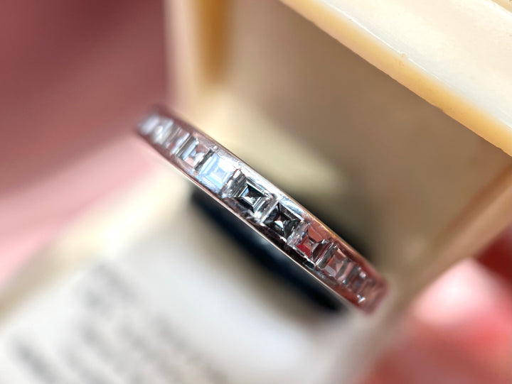 Art Deco Antique Calibre Diamond Eternity Ring in Platinum Size 8.5