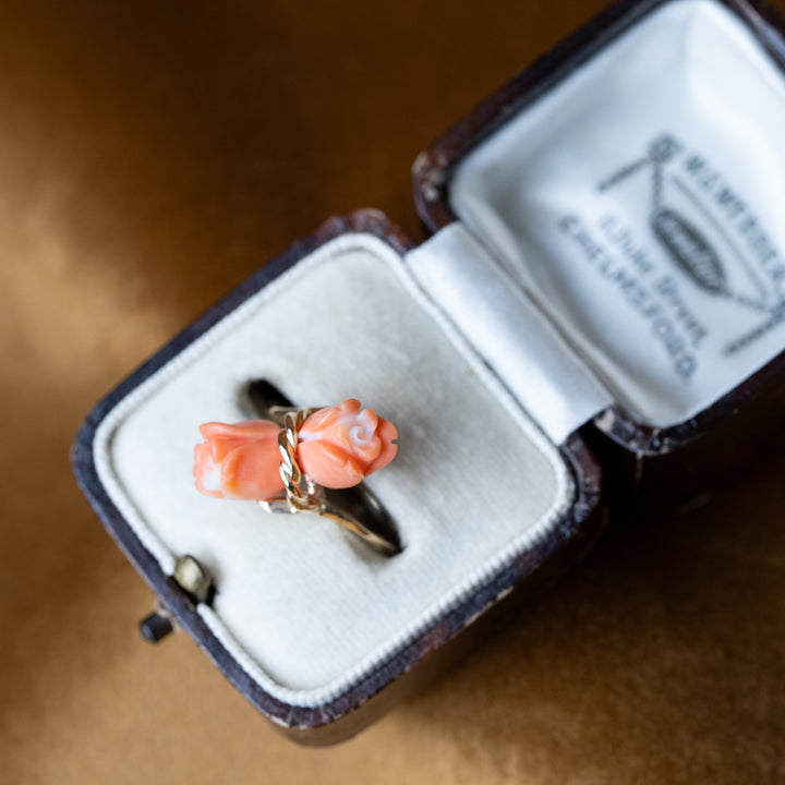 Vintage 1960's Coral Flower Bypass Ring in 14k Yellow Gold