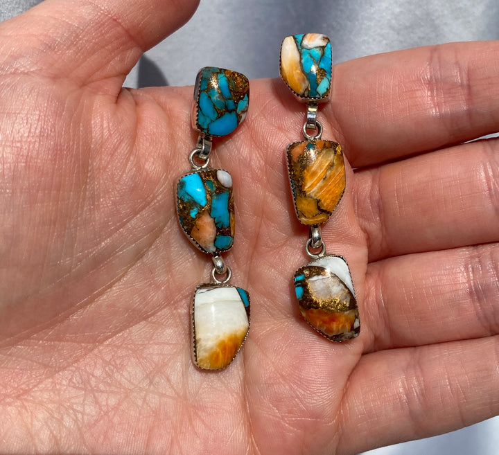 Vintage Native American Running Bear Trading Gallup Spiny Turquoise Earrings in Sterling Silver
