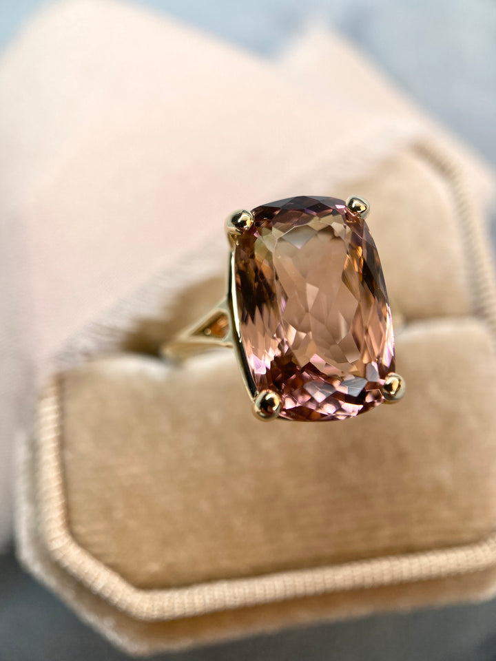 Pink Skies 7.11ct Cushion Tourmaline in 14k Yellow Gold