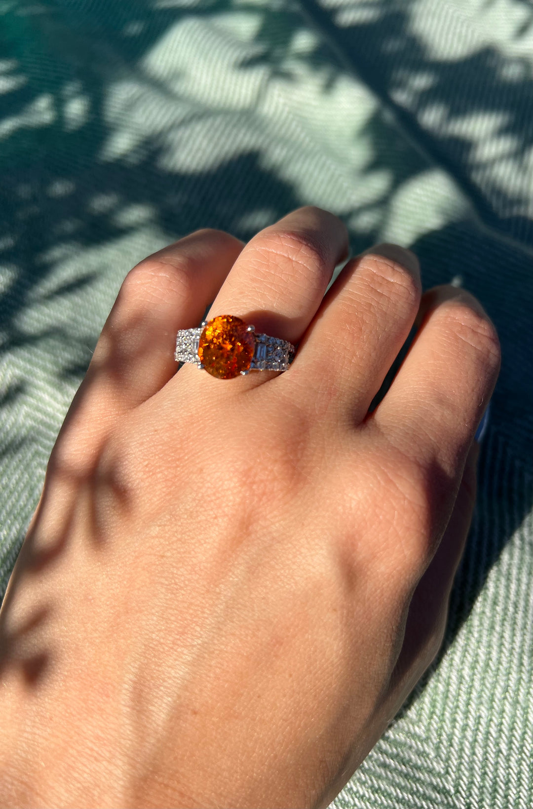 Estate Spessartite And Diamond Ring in 18k White Gold 6.9tcw